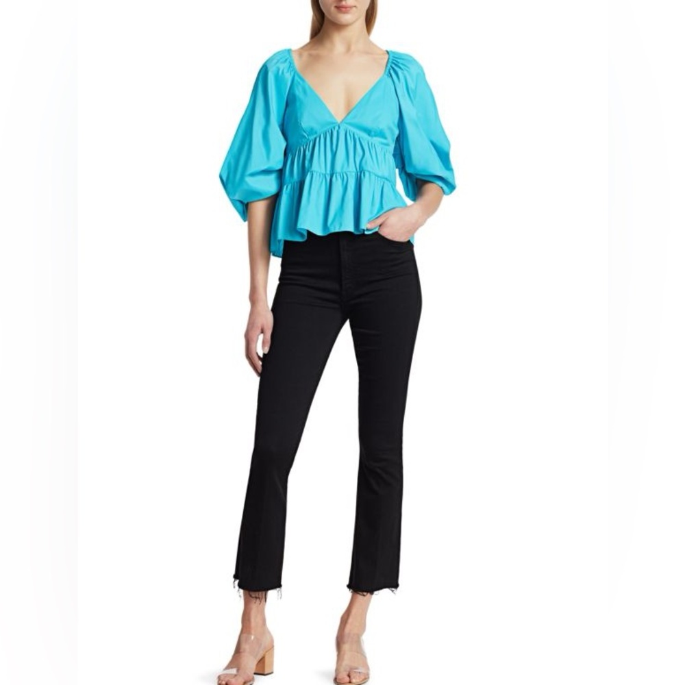 STAUD NWT Lucy  Blouson Sleeve Tiered Top V Neck Empire Waist Short Puff Sleeve